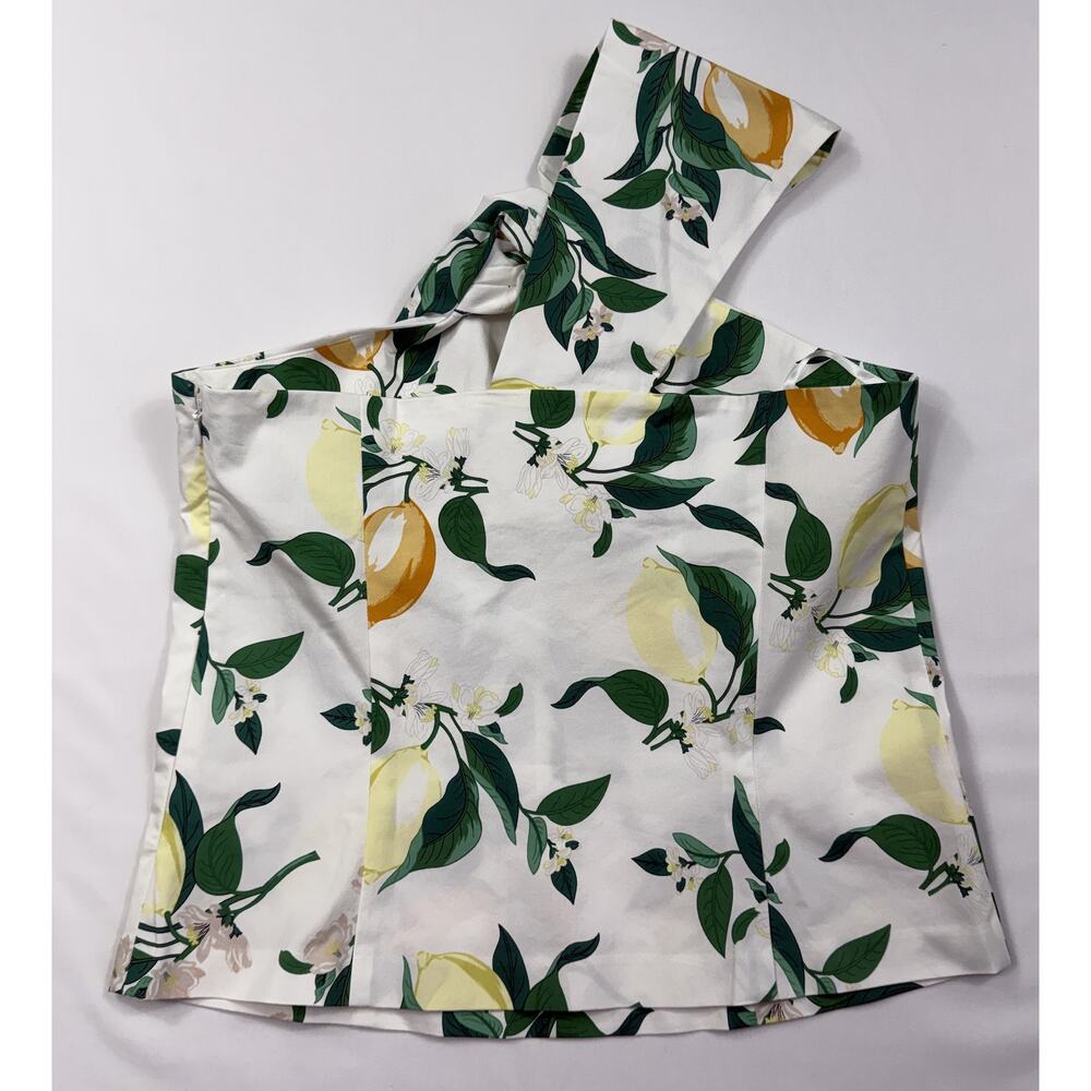 Ann Taylor Top Blouse One Shoulder halter strap White Lemon Print 6 zipper - Picture 6 of 10